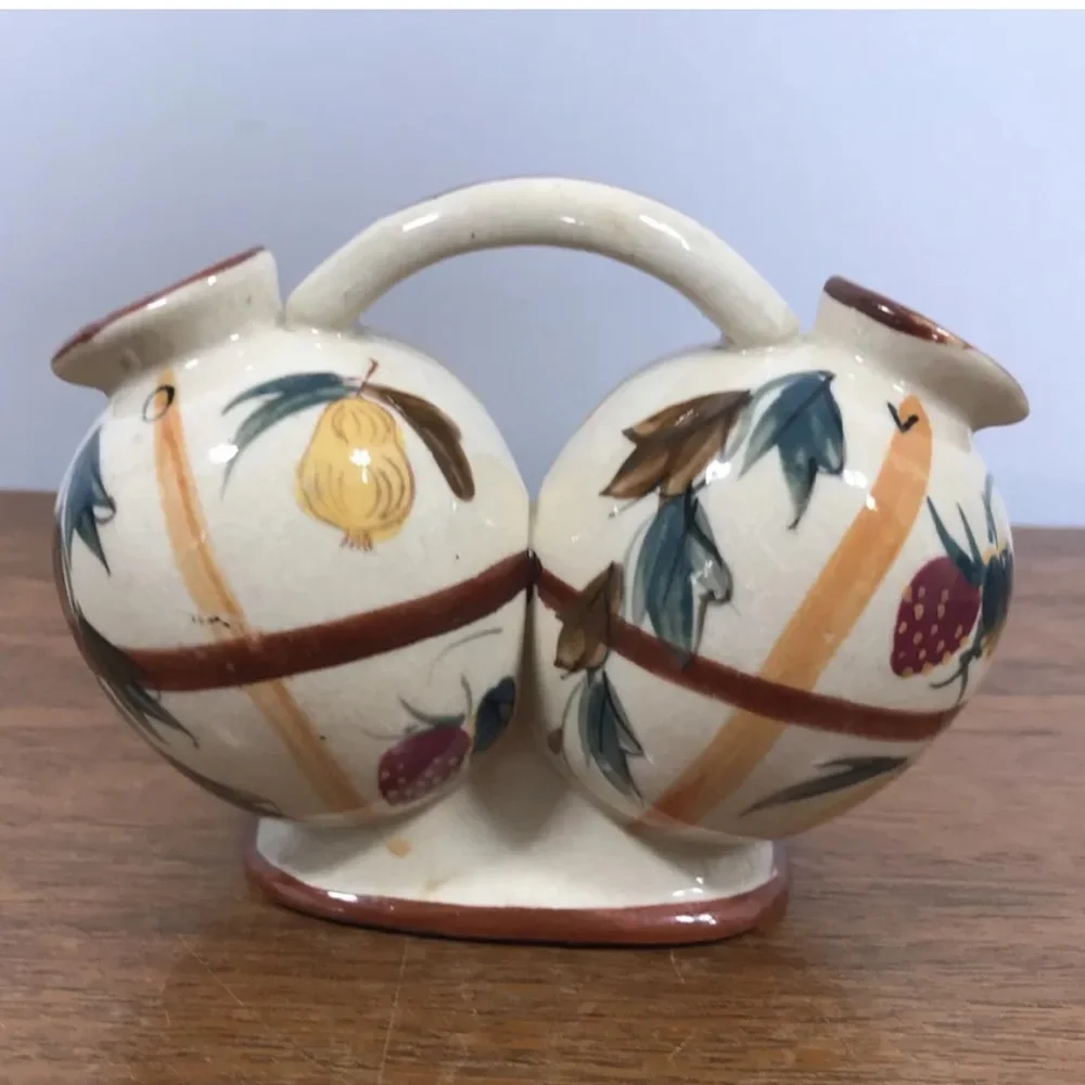 Vintage 40s Nasco Japan double ceramic vase strawberry pear